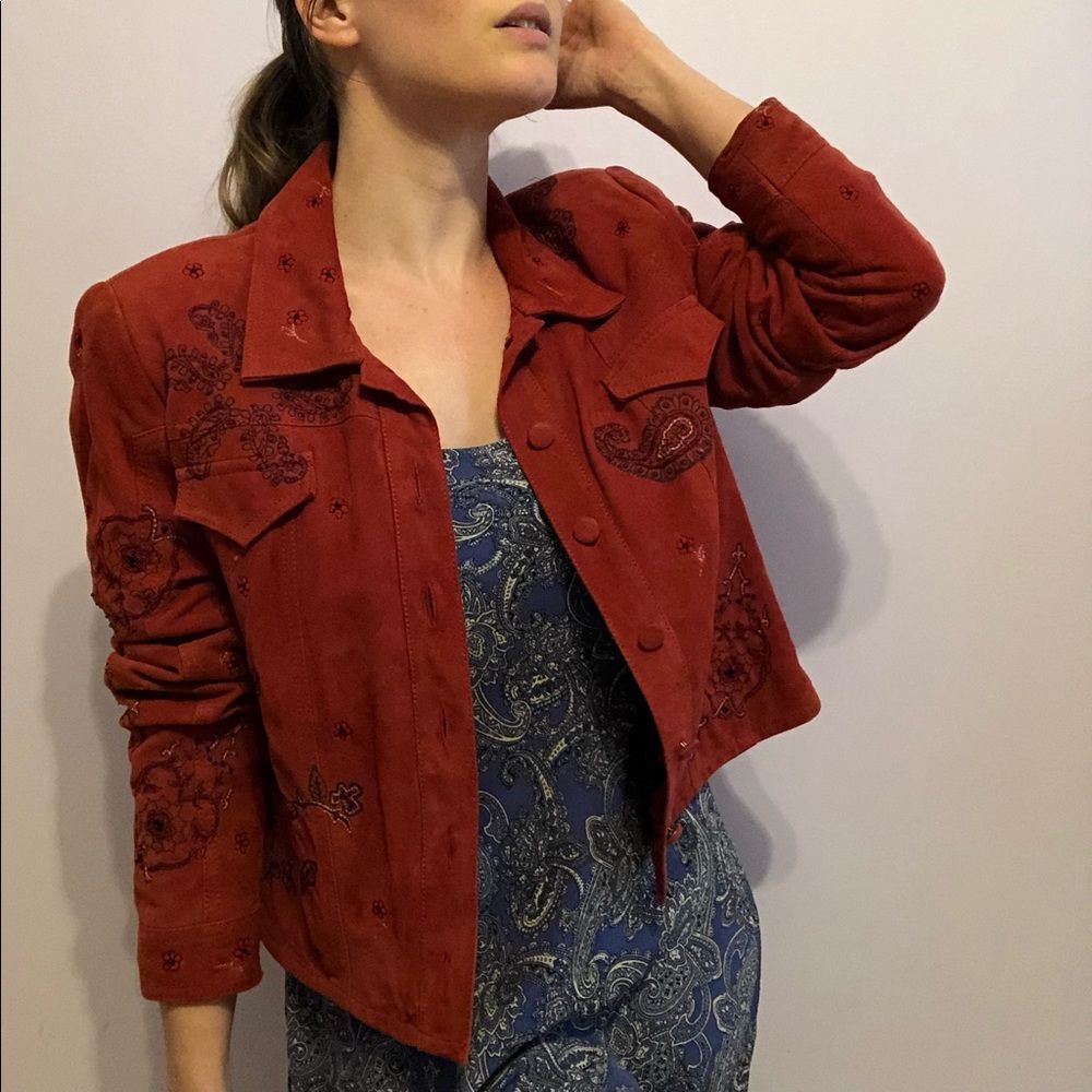 Double D Ranch Rust Orange Suede Paisley Embroidered Western Jacket S Cowgirl - Picture 14 of 16